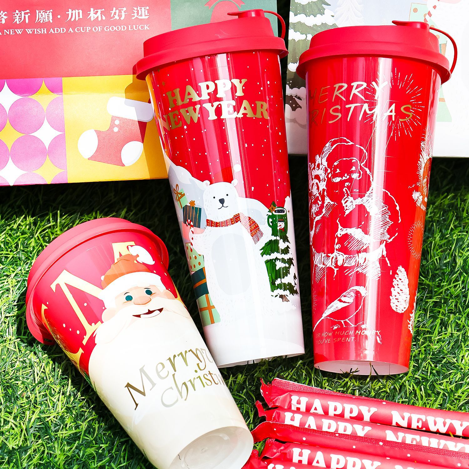 Nuevas tazas de té con leche de Navidad desechables con tazas moldeadas por inyección PP tazas de café rojo de Año Nuevo espesadas comerciales personalizadas