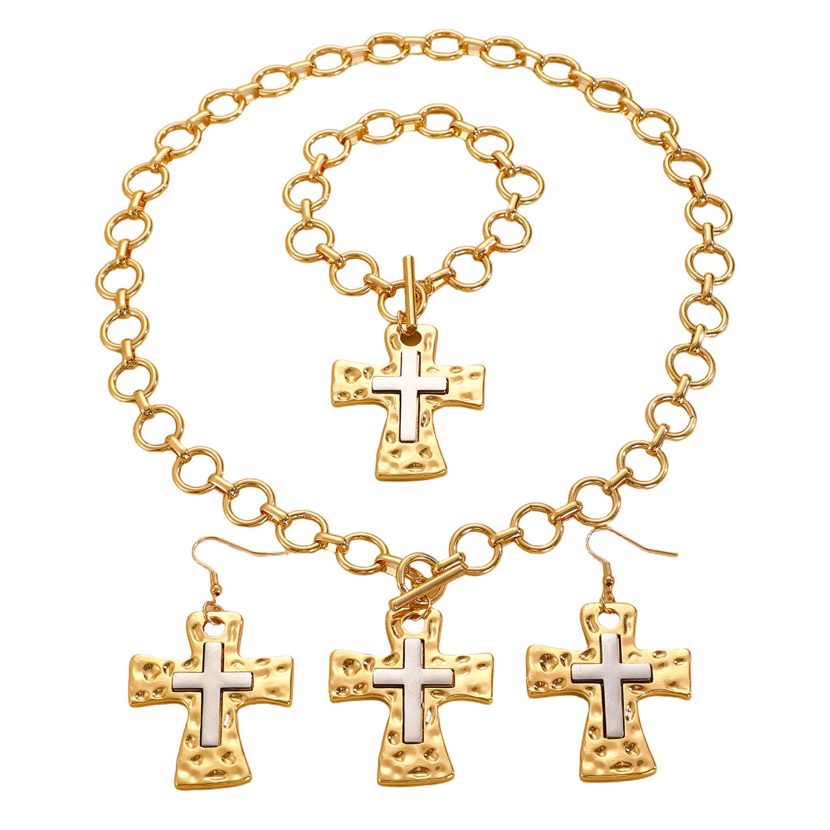 Punk Circular Cuban Chain Earrings With Cross Pendant Minimalist_voghion.com