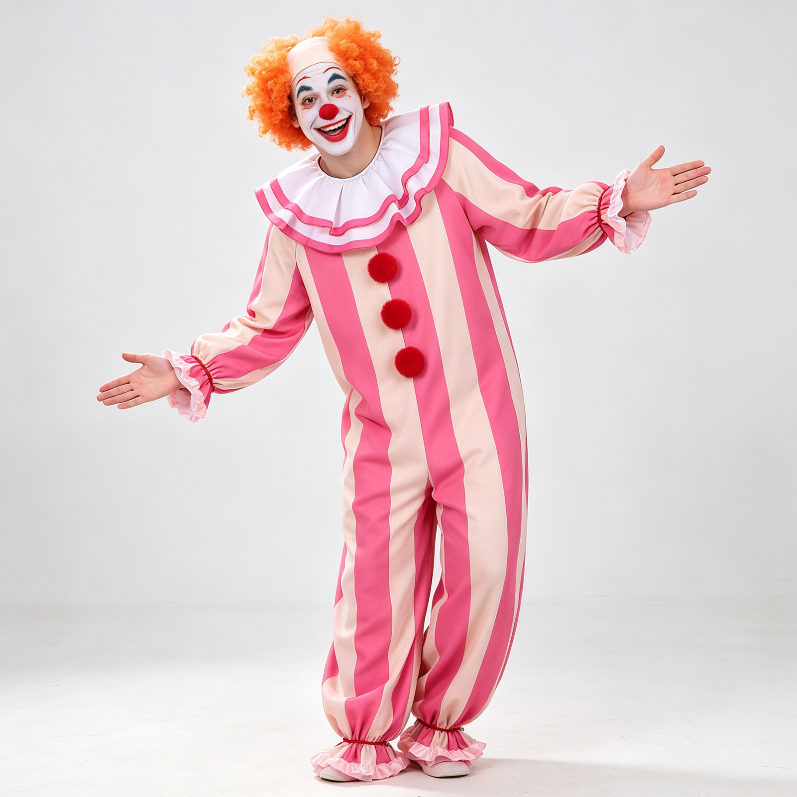 Halloween costume pink Pennywise clown cosplay outfit funny jumpsuit stage performance costume in stock