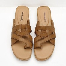 外贸美国原单擦色复古套脚趾平跟厚底软底棕色舒适妈妈拖鞋凉鞋女