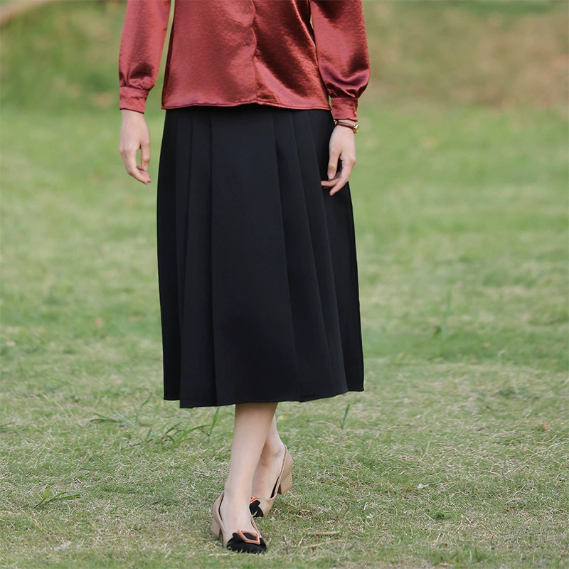 Qianbai Yilian Mom Летняя черная женская юбка средней длины с высокой талией, новый пригородный стиль, закрывающая бедра, утягивающая, элегантная юбка.