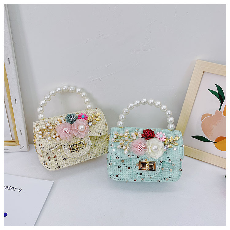 Girl'S Cloth Flower Bow Knot Cute Sequins Pearls Square Lock Clasp Crossbody Bag display picture 44
