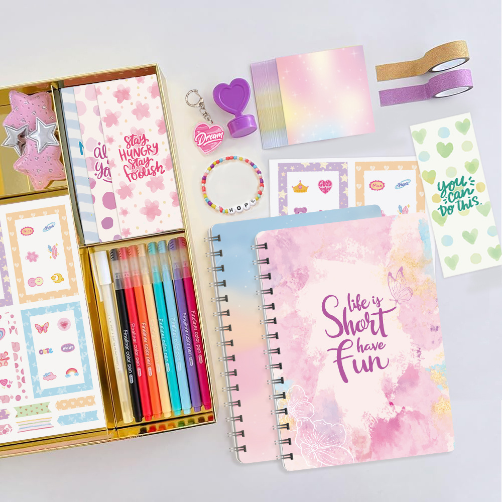 跨境亚马逊DIY Journal Kit手账套装女孩生日礼物剪贴簿日记本2本