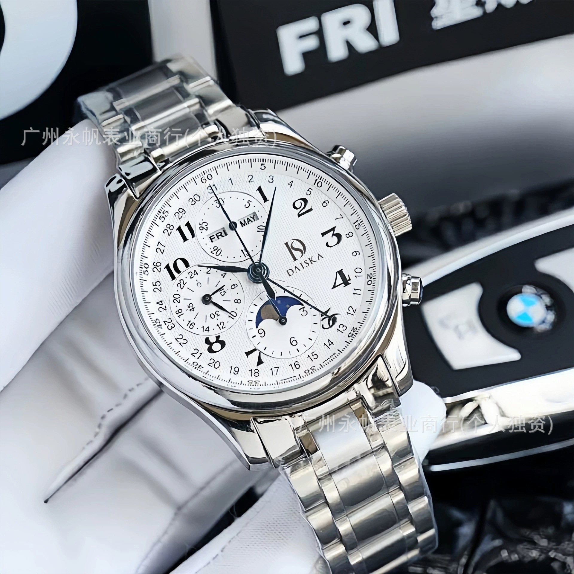 Langjia Famous Craftsman 8-Pin Moon Phase Stainless Steel Chronograph Men's Waterproof Watch Fully Automatic Mechanical Men's Watch Wholesale Dropshipping