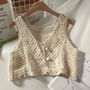 Small Vest Women's Four Seasons Short Sleeveless Hollow-out Shawl Waistcoat All-match Vest Women's Vest Cardigan Small Coat
