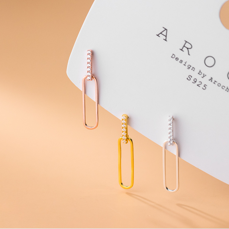 Love Lodge s925 silver earrings female Korean simple personality temperament oval geometric diamond ear jewelry G8811