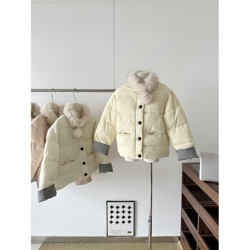 塞纳2025秋冬新款韩系复古百搭保暖棉服外套配可拆卸仿毛毛领