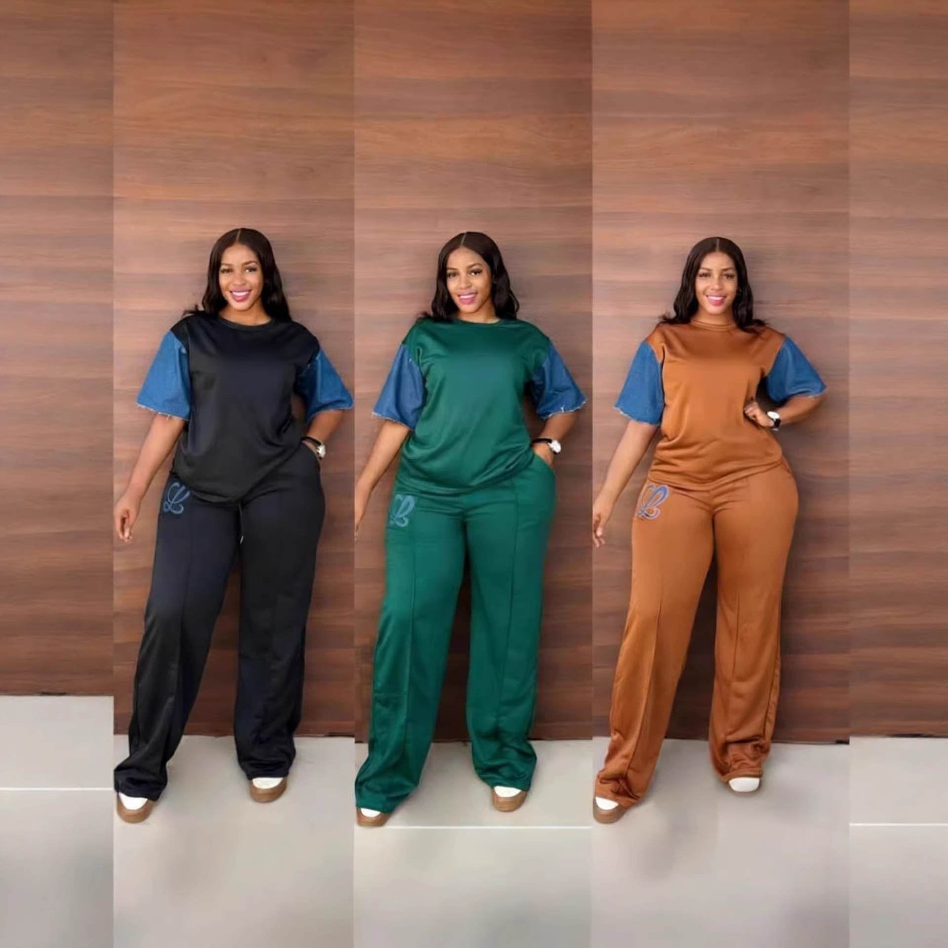 2026 In Stock European and American Women's Clothing Cross-border Spring/Summer New Arrival Denim Sleeve Fashionable Casual Elegant Versatile Set Wide Leg Two-Piece Set