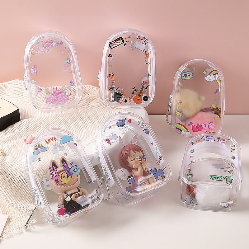 Bolsa transparente para muñecas Bubble Mart, bolsa de viaje, bolsa de almacenamiento, bolsa decorativa para salidas, bolsa de exhibición con accesorios colgantes.