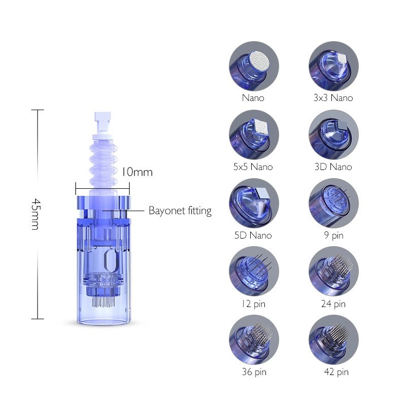 Cabeza de microaguja eléctrica transfronteriza A1A6 aguja de hebilla azul larga bayoneta de rosca blanca aguja de luz de agua microcristalina aguja de tatuaje