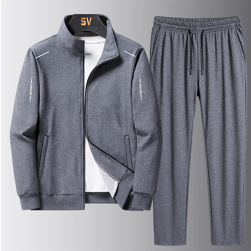 Conjunto deportivo informal de primavera y otoño para hombre, conjunto de dos piezas con cuello alto, pantalones de pierna recta holgados, chaqueta, conjunto de talla grande.
