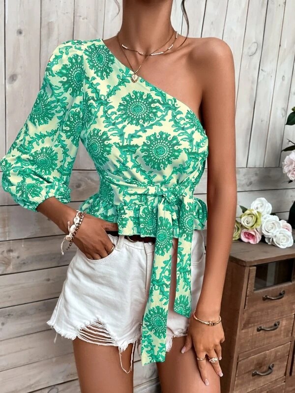 Cotton Blend, Polyester Fabric Type Short Top Length Wholesale Women's Sexy Printing Long Sleeve Printing Blouses