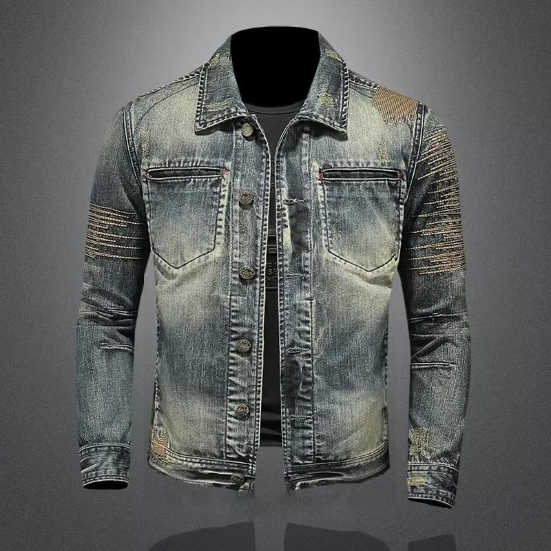 Autumn and Winter Retro Ripped Denim Jacket Men's Casual Trendy Brand Youth Denim Jacket Versatile Jacket Nostalgic Top for Men