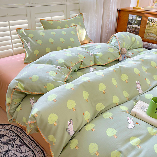 A-type double-layer gauze 100% cotton four-piece set, pastoral-style floral pure cotton three-piece set for babies, worry-free bedding in pink