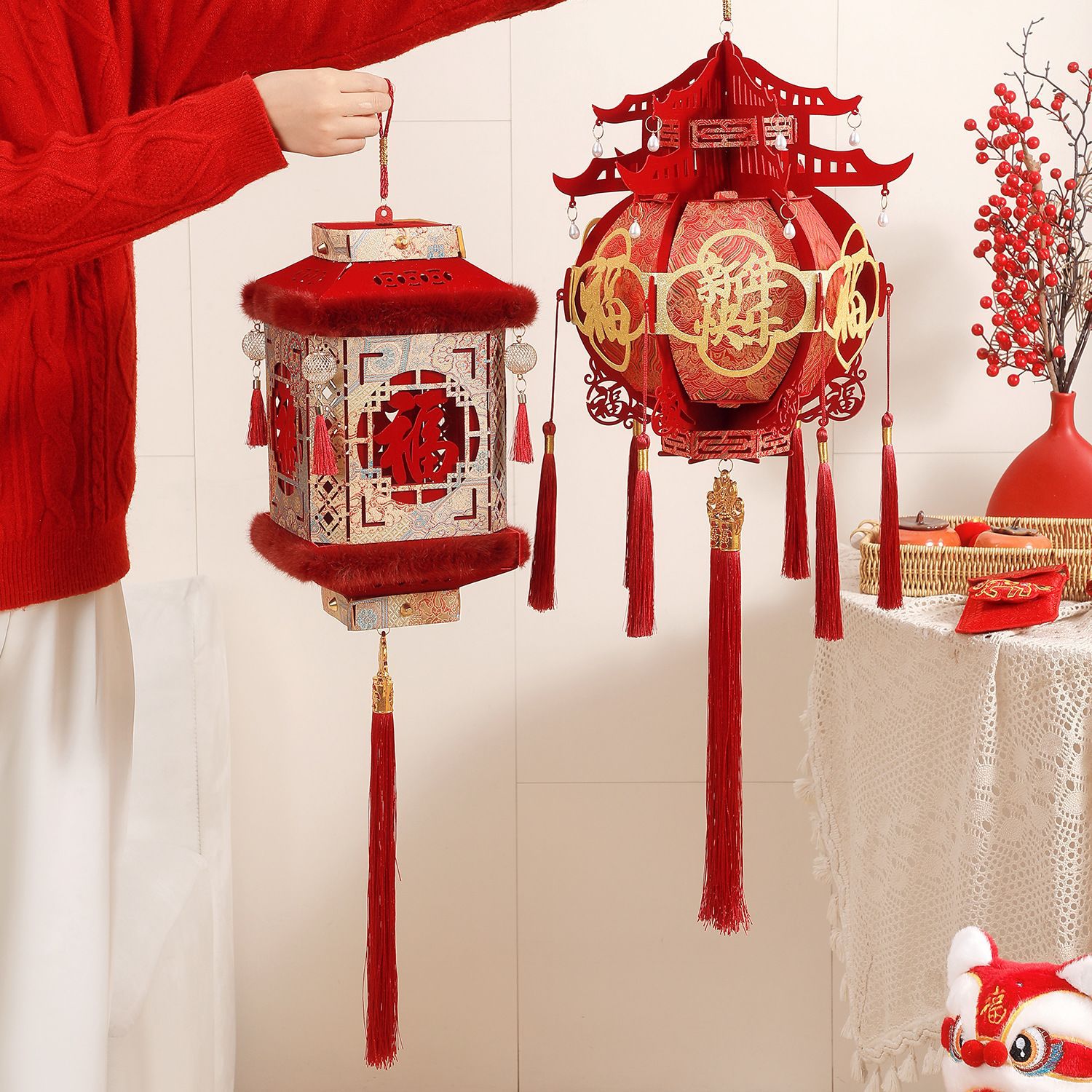 2026春节灯笼大门新款新年挂饰宫灯马年大红超市客厅喜庆布置装饰