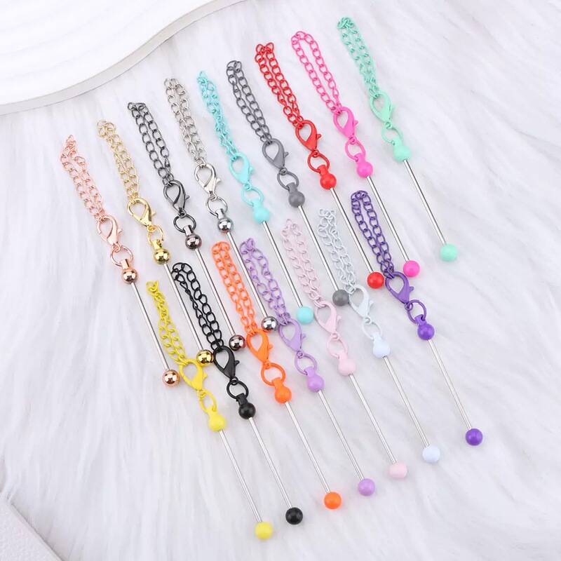 Cross-Border New DIY Mini Keychain Candy Color Beaded Rod Metal Keychain Creative Personalized Bag Pendant