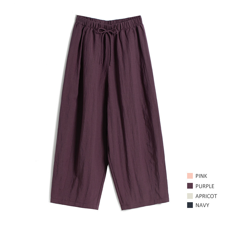 46.2% Lyocell 4.8% Linen · Hidden Pocket · Cylindrical Tie Micro Scalloped 9/10 Pants Summer Wide-Leg Pants