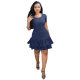 Amazon Cross-border European and American New Short-sleeved Crewneck Design Sense Strap Slim-fit Ruffled Hip dress Women's Wear