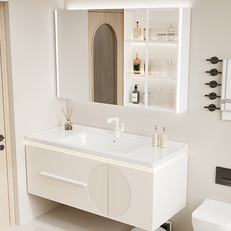 Cream Style Bathroom Cabinet Light Luxury Bathroom Modern Simple Wash Washing Basin Cabinet Combination Ceramic Integrated Wash Table
