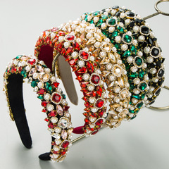 歐美復古新款絨布發箍女時尚巴洛克鑲鑽珍珠寬邊頭箍超閃舞會髮飾