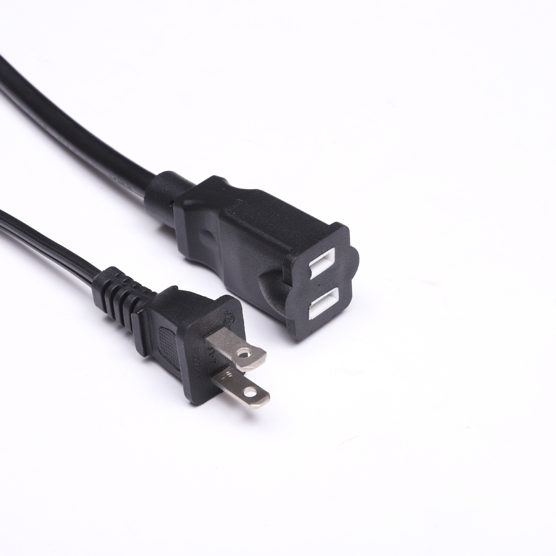 直销 二芯美标延长线电源线美式二芯公母对插 UL二插加长线台灯线