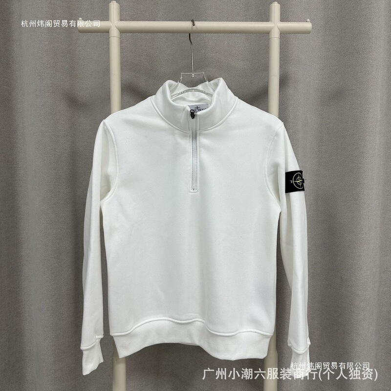 Stone Island New Spring/Autumn Style Ins Compass Badge Half-Zip Pullover Solid Color Terry Crewneck Loose Sweatshirt