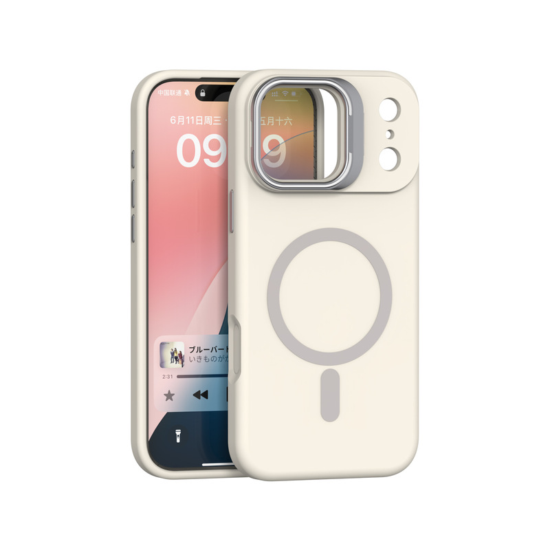 跨境适用iPhone17pm镜框支架丝印磁吸手机壳苹果16硅胶防摔保护套|undefined