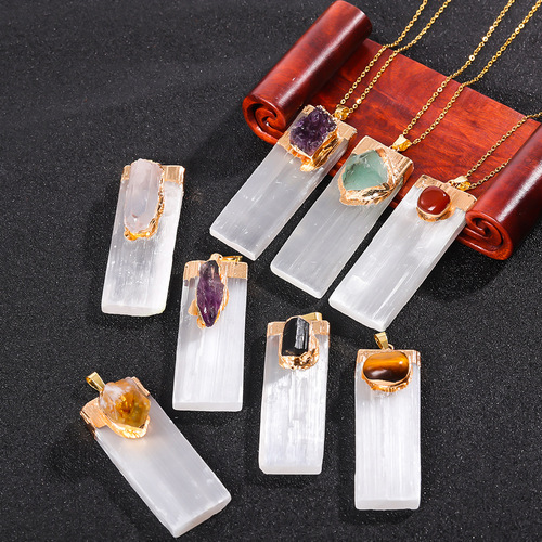 Natural plaster inlaid crystal gemstone pendant foreign trade jewelry irregular crystal raw stone necklace pendant cross-border