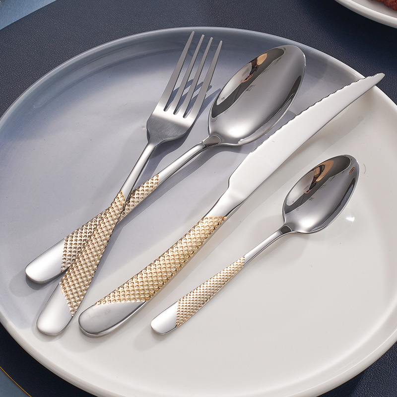 Cross-border stainless steel tableware knife and fork spoon high-looking Star diamond dessert hotel steak Western food spoons suit