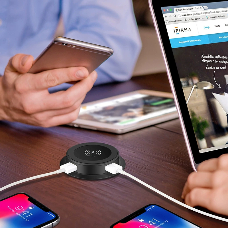 Встроенный модуль беспроводной зарядки для мебели, USB-порты, совместимо с адаптерами US/EU