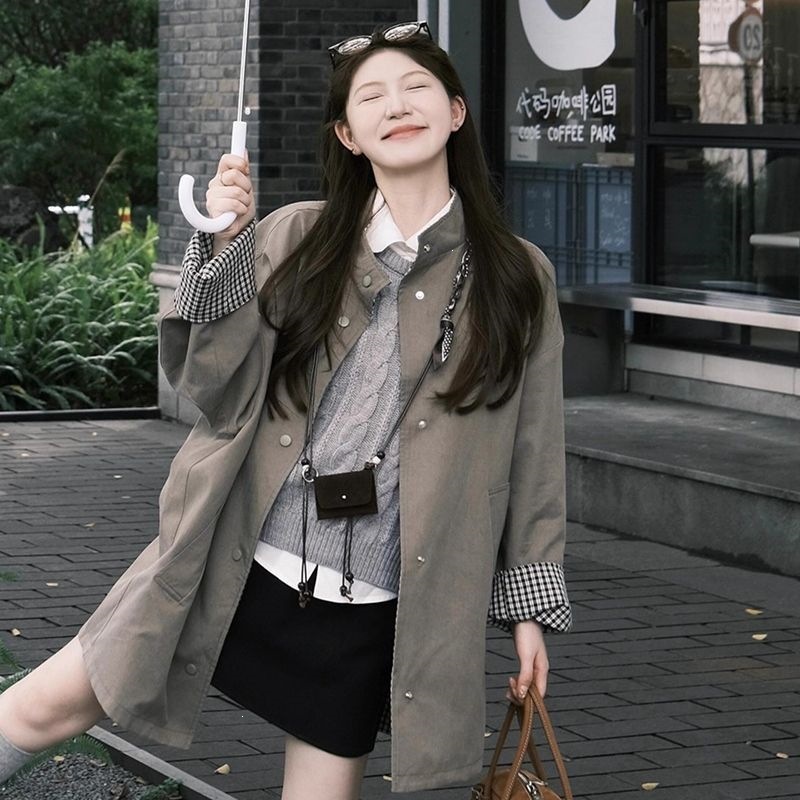 简约正反高级感风衣外套女装秋季新款宽松显瘦中长款韩系上衣