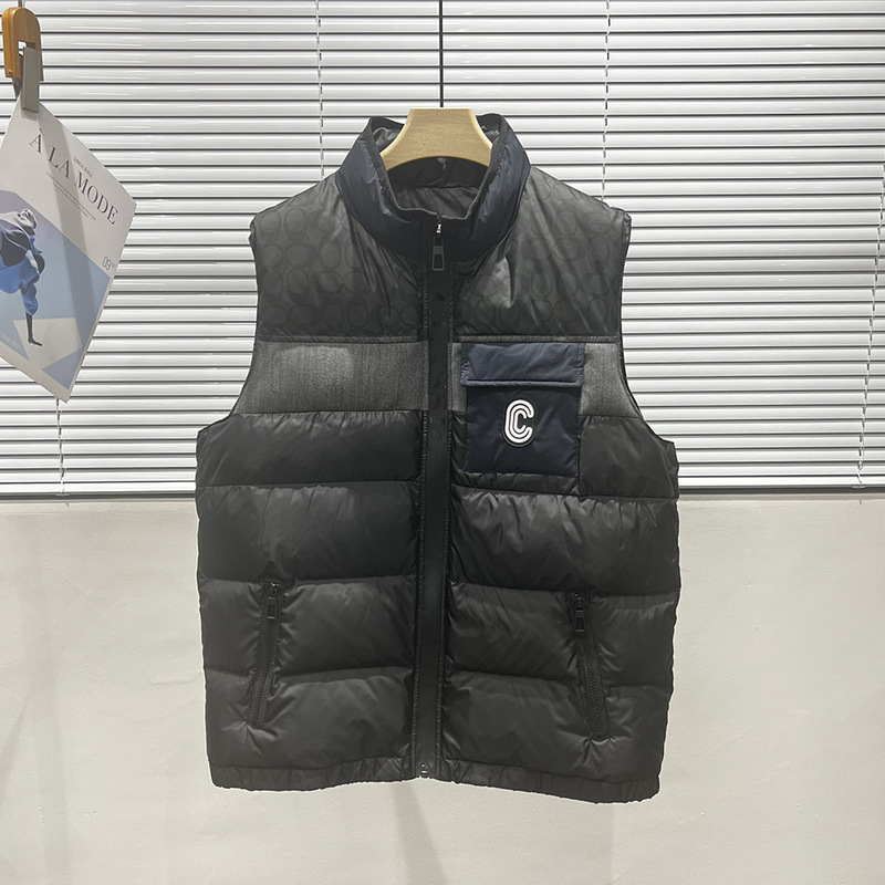 2025 Winter New Men's European Style down Jacket Men's Thickened Patchwork C-Logo Stand Collar down Vest 2025 Winter New Men's European Style down Jacket Men's Thickened Patchwork C-Logo Stand Collar down Vest