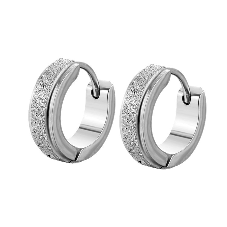 Boucles d'oreilles unisexes sablées et givrées, bicolores noires, en acier titane texturé à facettes, polies à la main_voghion.com