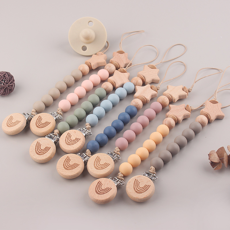 Productos para bebés y niños pequeños clip de tetina de beech DIY estrella de penta de beech creativa perlas de silicona calmante tetina cadena anti-caída cadena
