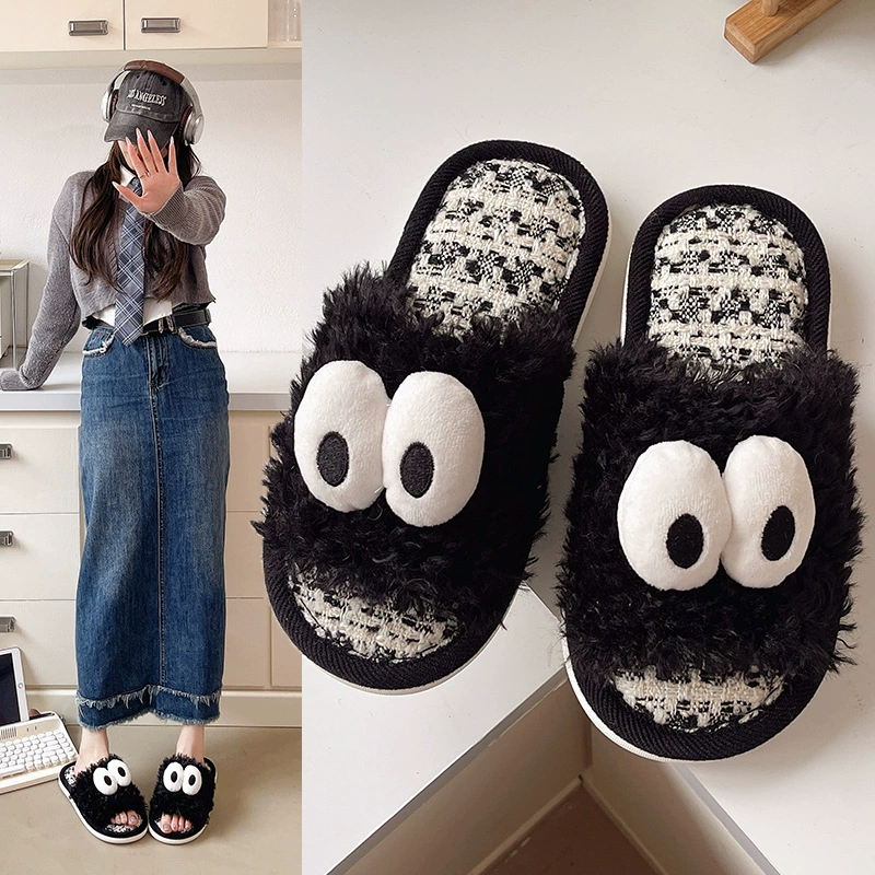 Весенний новый мультфильм милые шерстяные тапочки женская мода на дом креативный льняный