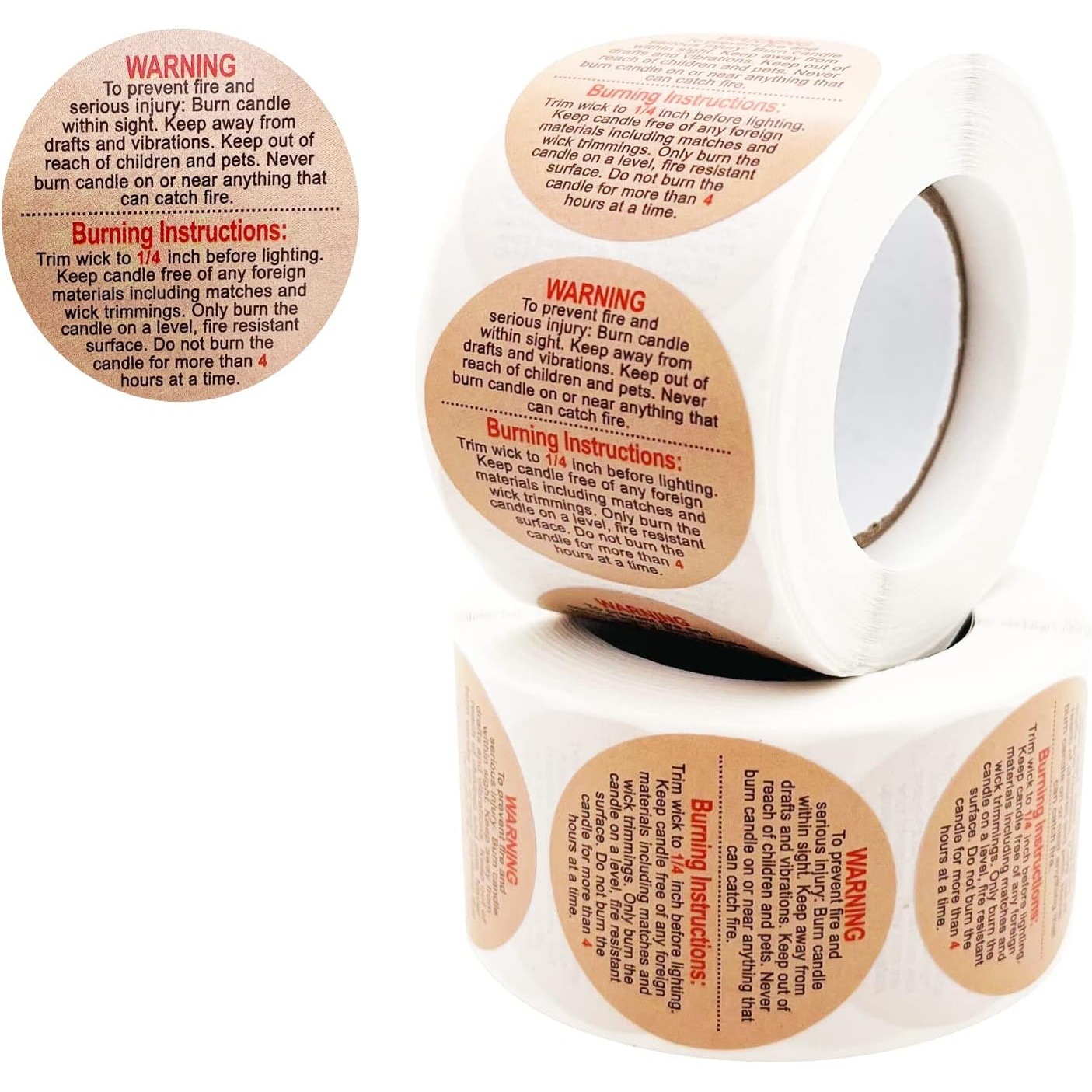 蜡烛的安全警告标签 安全警示贴纸棕色1.5英寸蜡烛容器适用