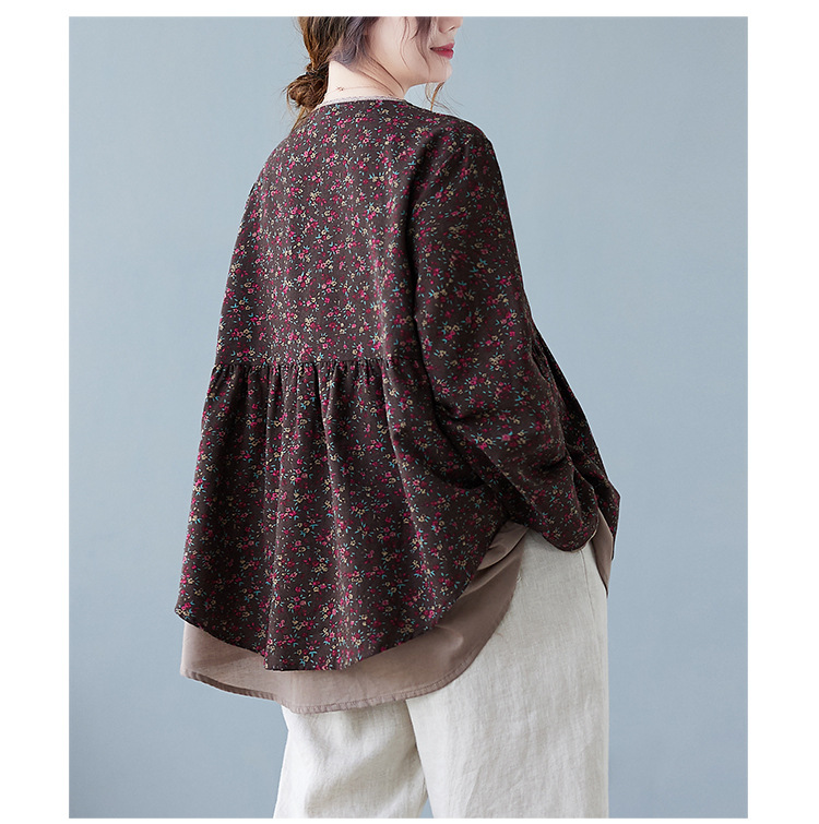 350g Weight Long Sleeve Sleeve Length Single Breasted Placket Type Regular Sleeve Sleeve Type Printing, Cotton and Linen, Hemp Fabric Type Ordinary Model (50cm <Length ≤ 65cm) Top Length Fake two-piece set, Shirt Tops Type V Neck Neckline Loose Fit Type Floral Pattern Temperament Commuter, Commute style Style Printing Craft Autumn 2025 Women's Floral V-neck Open Cardigan Fake Two-Piece Loose Cotton Linen Plus Size Shirt Elegant Commute Style 21