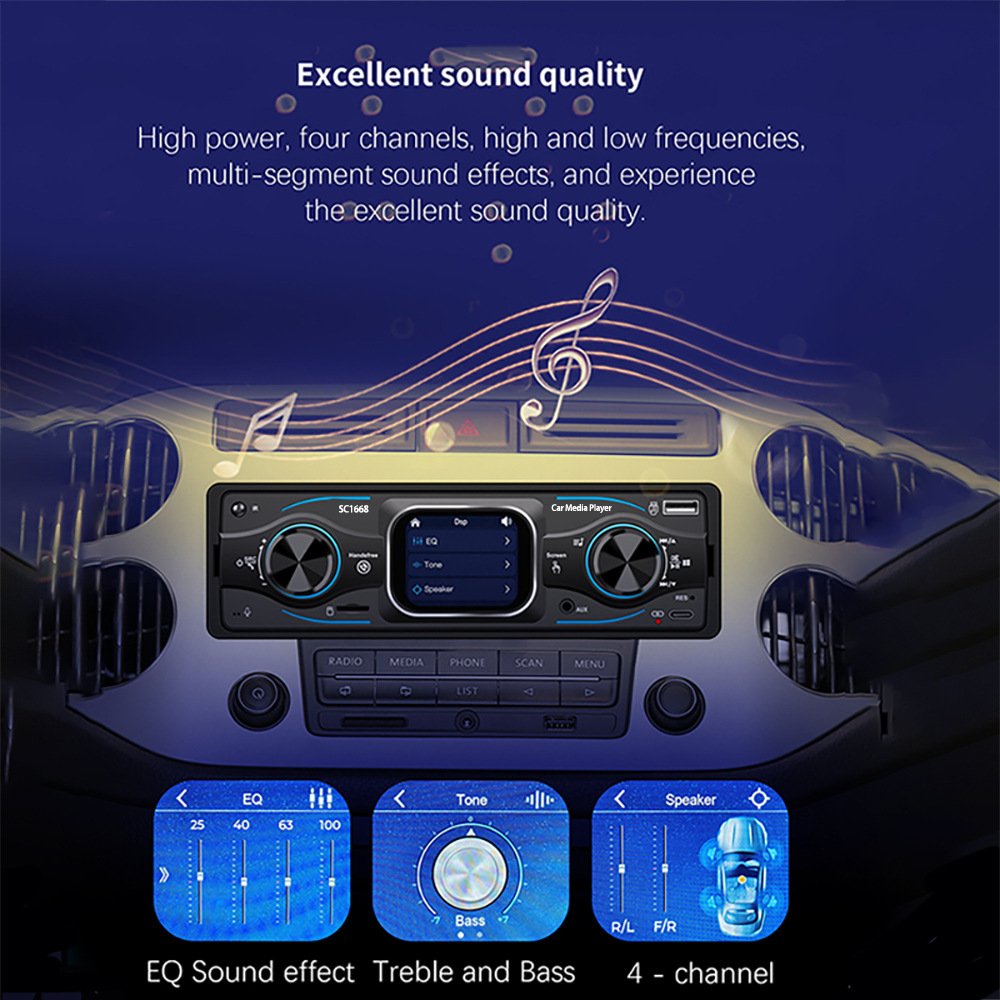 Car Bluetooth Mp3 Lossless Music USB Card Player Fm Radio Smart Touch Small Screen 12V Universal