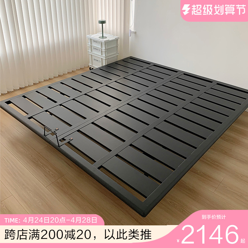 PK7J wholesale intuitive furniture floating bed headboard solid wood minimalist Italian style bed frame master bedroom without backrest white ash