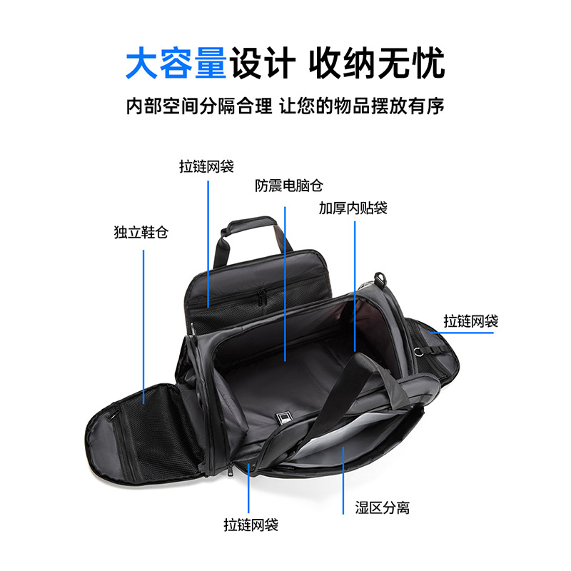 Bolsa de ejercicios multifuncional transfronteriza, bolsa de viaje de separación seca y húmeda independiente, sensación de alta calidad, gran capacidad deportiva, espalda de hombro