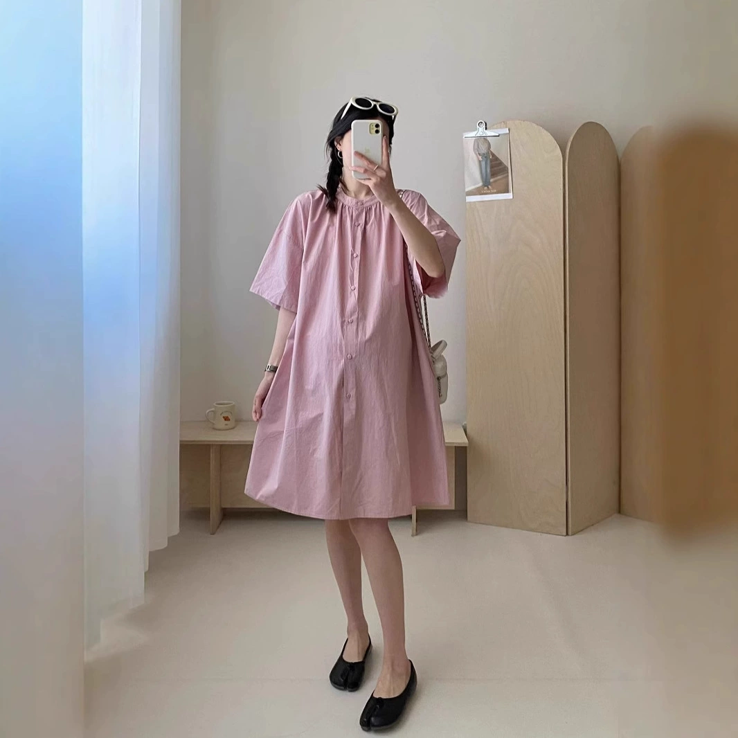 Японская ретро повседневная юбка для беременных летом новый воротник с стояком для тонкого живота, свободная версия платья с короткими рукавами для беременных