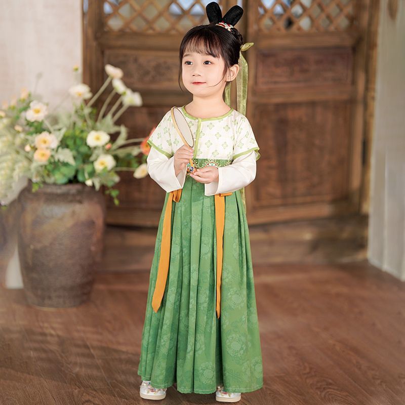 Hanfu for Girls, Children's Hanfu, Little Girl's Fairy-Like Long-Sleeve Green Dress, Ancient Style, 2025 New Spring and Summer