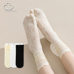 二趾襪子女夏季薄款木耳邊分趾襪女士蕾絲襪日系可愛堆堆襪女生襪
