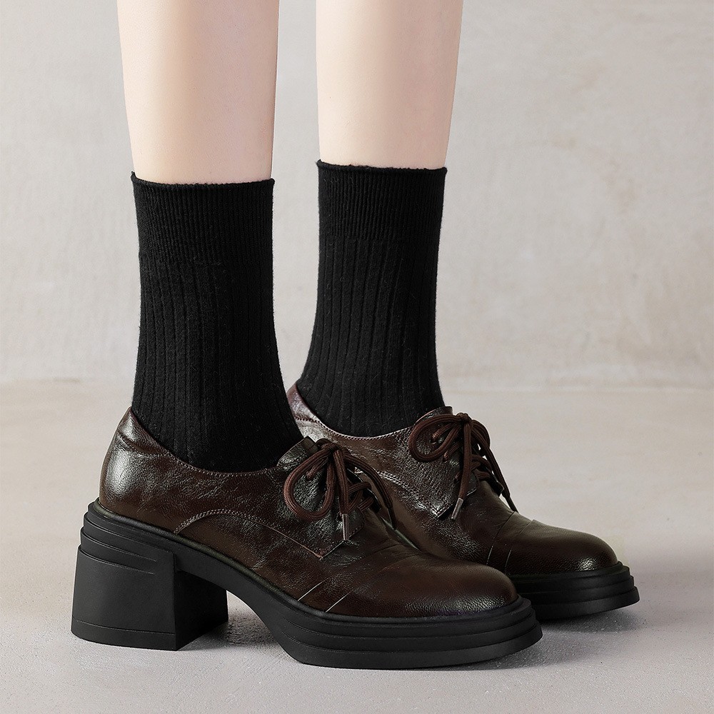 Senshi and Craftsman's Same Style Women's Shoes Thick Heel Thick Sole British Loafers Women's 2025 Spring New British Small Leather Shoes