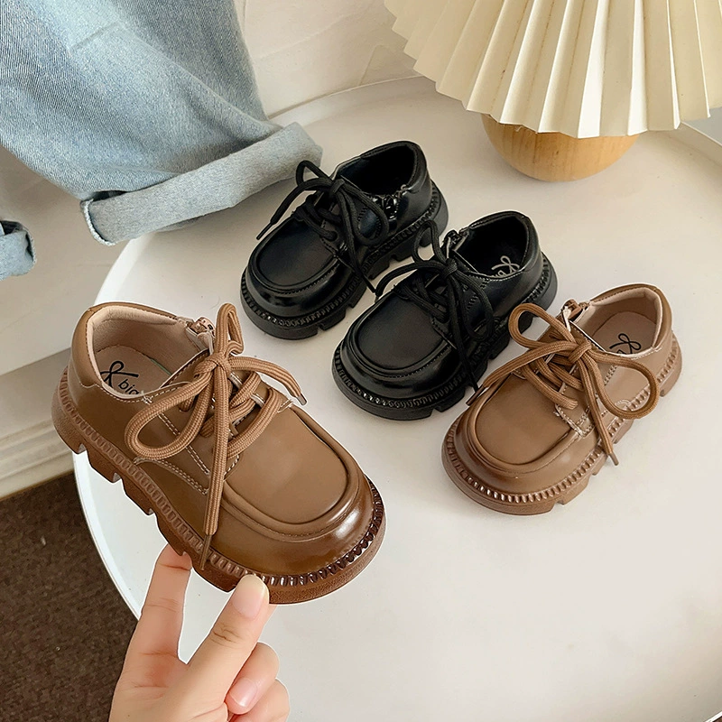 Детские британские универсальные кожаные туфли весна-осень 2025, мягкая подошва, ретро-лоферы для мальчиков и девочек.