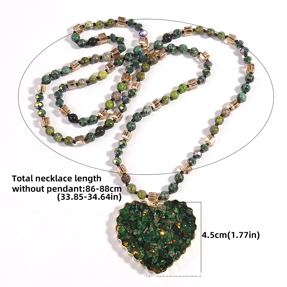 70g Weight Sweater Chain Classification Glass Chain Material 1 Piece Quantity Daily Occasion Glass Material Heart Shape Pattern Women's Gender Beaded, Plating Design Bohemian Style Bohemian Heart Shape Glass Stone Sweater Chain In Bulk Natural Stone Necklace 无