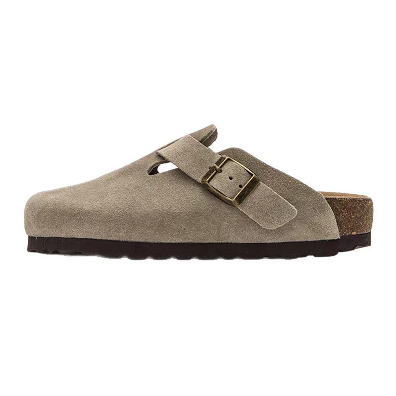 Кожаные обувь из натуральной кожи коровы Birkenstock размеры 35-46 крупный размер пара Birkenstock тапочки плоский носок половинная тяга пробковый Birkenstock обувь