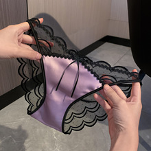 暗夜紫缎*女士性感勾人高级感缎面蕾丝内裤女2025新款女生三角裤