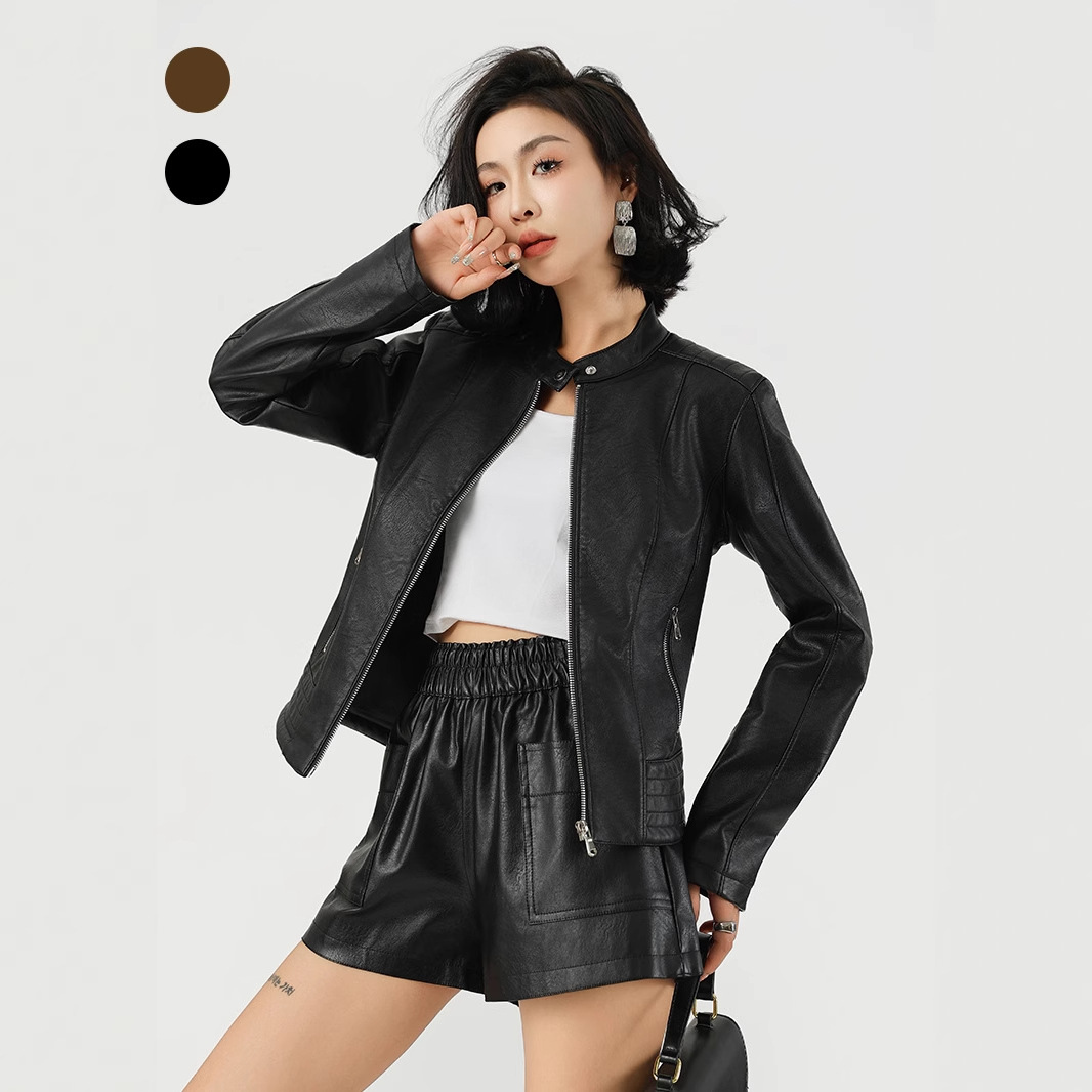 [In-Stock Direct Shipping] Cross-Border Women's Custom Leather Jacket Motorcycle Style Leather Coat Leather Jacket 2026