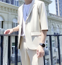 春季薄款小西装男套装学生韩版修身一套帅气七分袖休闲西服外直销